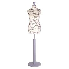 (Female Size 14/16) Female Tailors Dummy Black Flowers On Cream Dressmakers Fashion Students Mannequin Display Bust with A Silver Wood Round Base