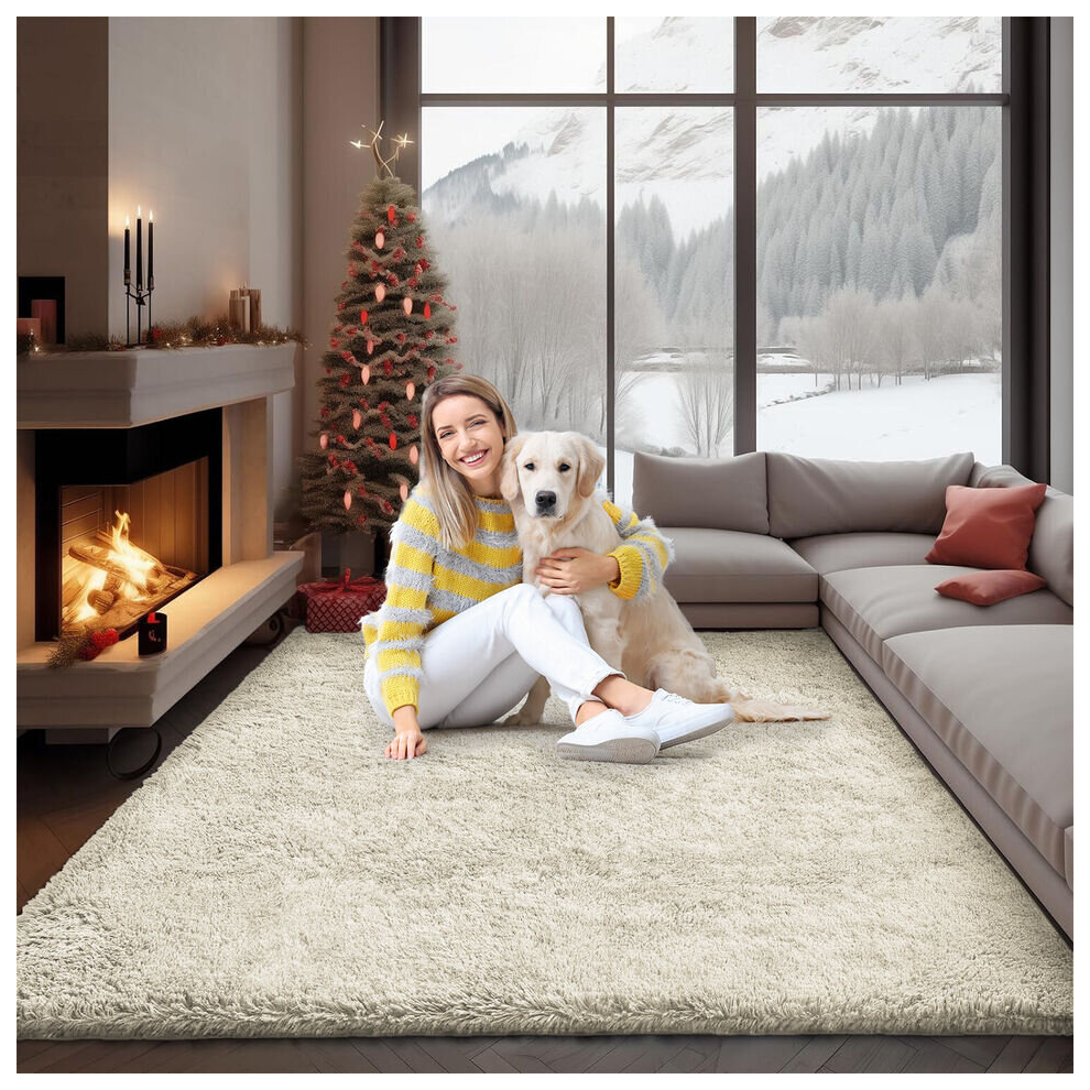 (200cm x 290cm (6ft 8" x 9ft 7")., Cream) Non Slip Rug  Area Rug Living Room Bed Room