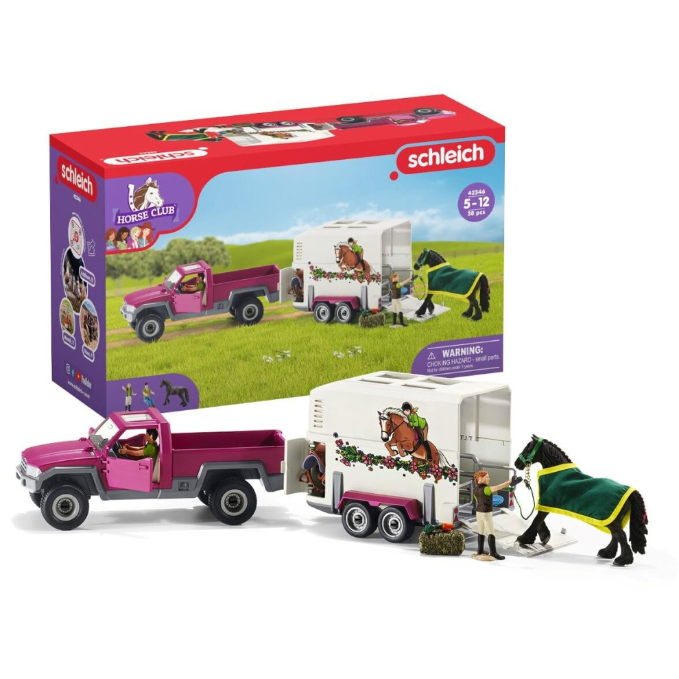 Schleich Horse Truck and Trailer Toys - 14 Piece Pickup Truck & Trailer Playset, with Horse Figurine, Rider Action Figure, and Pony Accessories, for