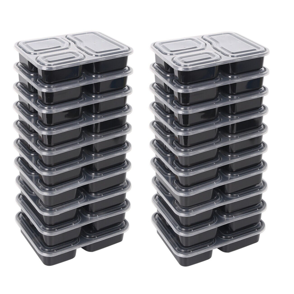 Kabalo 20 Pack 3 Compartment Food Meal Prep Container Microwave Lunch