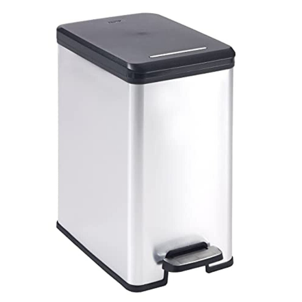 CURVER Deco-Slim 25L Waste Bin, Black/Silver Metallic, 42 x 25 x 45 cm