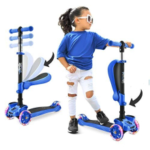 Hurtle 3-Wheeled Scooter for Kids - Wheel LED Lights, Adjustable Lean-to-Steer Handlebar, and Foldable Seat - Sit or Stand Ride with Brake for Boys a