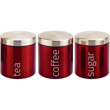 Kabalo Red 3 Tea Coffee Sugar Canisters Kitchen Storage Containers