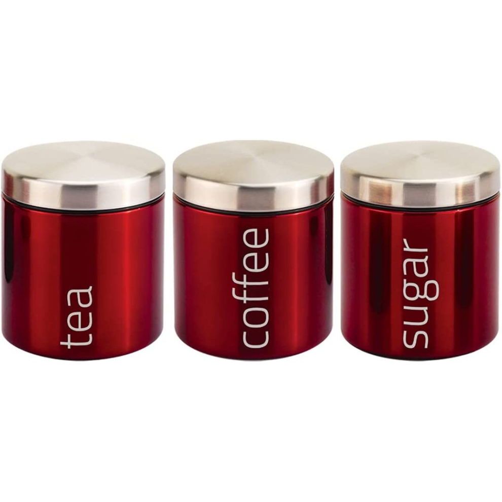 Kabalo Red 3 Tea Coffee Sugar Canisters Kitchen Storage Containers