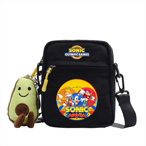 (black1) Sonic canvas shoulder bag cartoon cute printing students small square bag casual simple crossbody bag