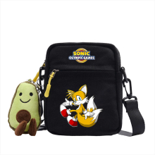 (black4) Sonic canvas shoulder bag cartoon cute printing students small square bag casual simple crossbody bag