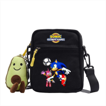 (black7) Sonic canvas shoulder bag cartoon cute printing students small square bag casual simple crossbody bag