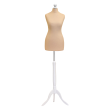 (Female Size 8/10) Female Tailors Dummy Cream Dressmakers Fashion Students Mannequin Display Bust with A White Tripod Stand