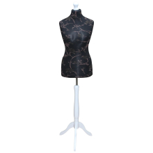 (Female Size 10/12) Female Tailors Dummy Brown Flowers On Black Dressmakers Fashion Students Mannequin Display Bust with A White Tripod Stand