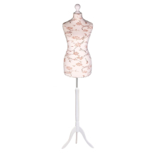 (Female Size 14/16) Female Tailors Dummy Brown Flowers On Cream Dressmakers Fashion Students Mannequin Display Bust with A White Tripod Stand