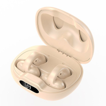(Beige) Bone Conduction Same as Ambie In-Ear Wireless Bluetooth Headset Binaural Sports Anti-Drop Waterproof Super Long Standby
