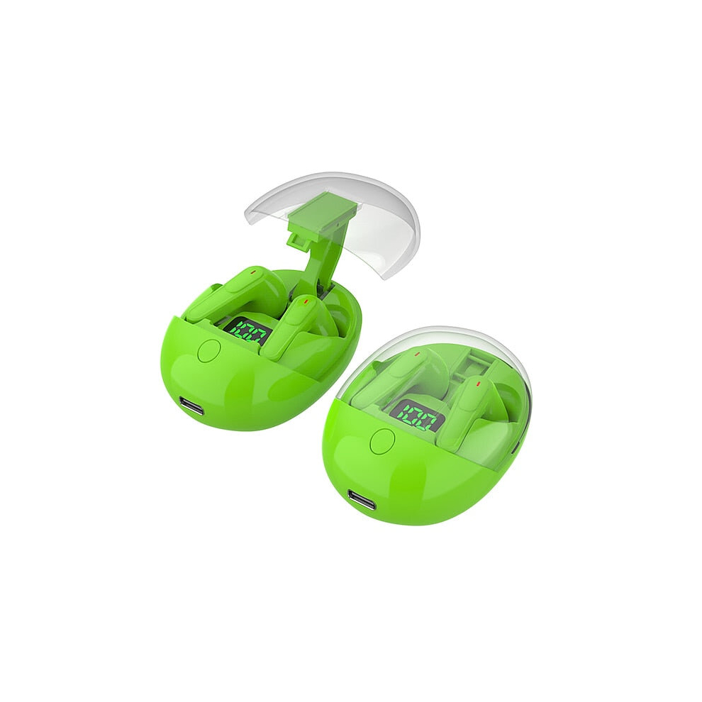 (Green) One Wireless Bluetooth Earphones Mecha Style Mini Intelligent Digital Display Multi-color Long Battery Life Headphones