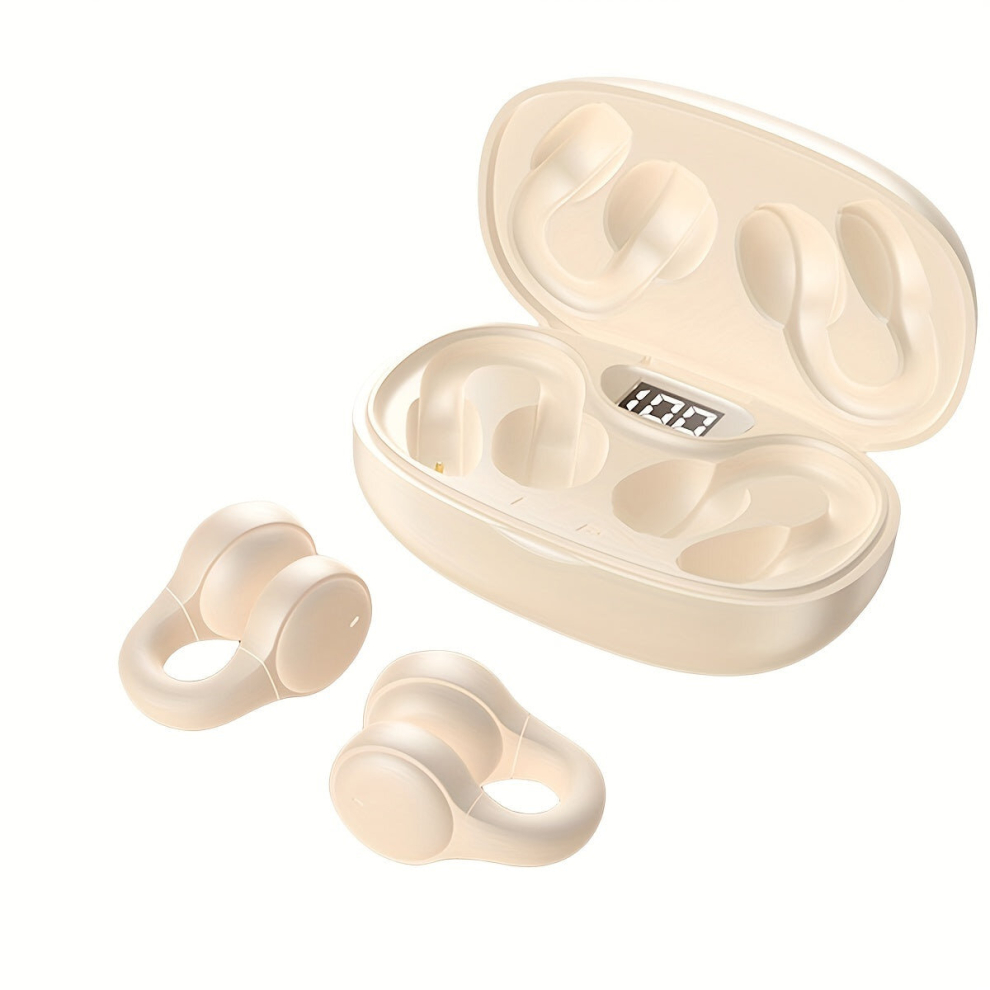 (Khaki) Wireless Headset Touch Earphones Clip-Ear Headphones For Smartphone 8727971356234