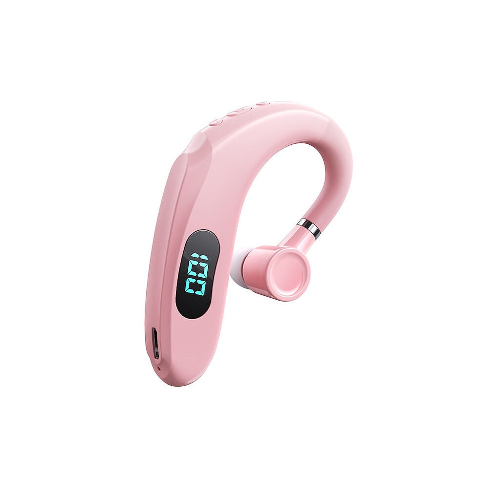 (Pink) Business Wireless Bluetooth Headset With Digital Display Earpiece Sports Ear Hook Headset Stereo Earbuds Super Long Standby