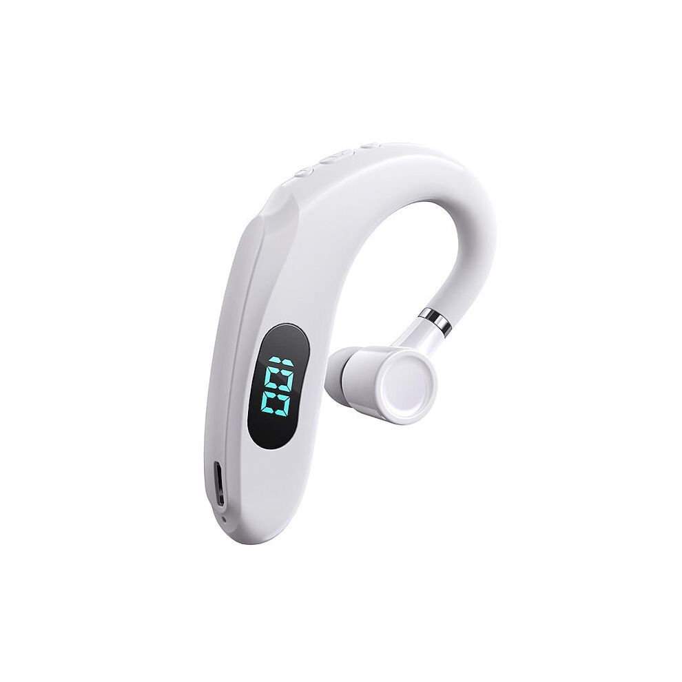 (White) Business Wireless Bluetooth Headset With Digital Display Earpiece Sports Ear Hook Headset Stereo Earbuds Super Long Standby