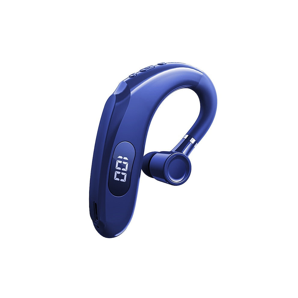 (Blue) Business Wireless Bluetooth Headset With Digital Display Earpiece Sports Ear Hook Headset Stereo Earbuds Super Long Standby