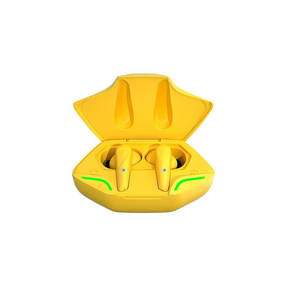 (Yellow) TWS Wireless Bluetooth Gaming Earphones Sport Waterproof Stereo Audio Sound Positioning HIFI Bass with Mic LED Display Charging Case