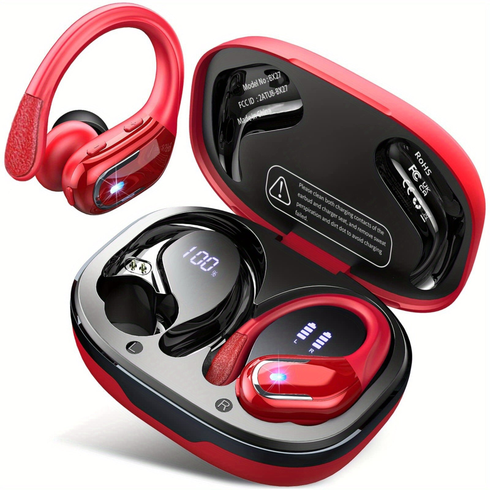 Wireless Earbuds For Running Sports With Earhooks Pure Bass Sound, 60H Over Eardual-Led Display, Ipx7 Built-In Microphone, Noise Cancelling 8727971357590