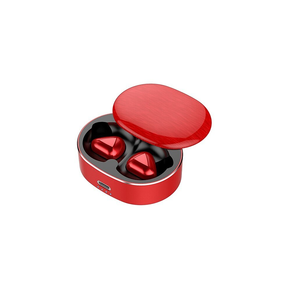 (Red) AI Control Tws Mini Wireless Bluetooth Headphone Waterproof Noise Cancelling Sports Headset Game Earphone Built-in Microphone Call