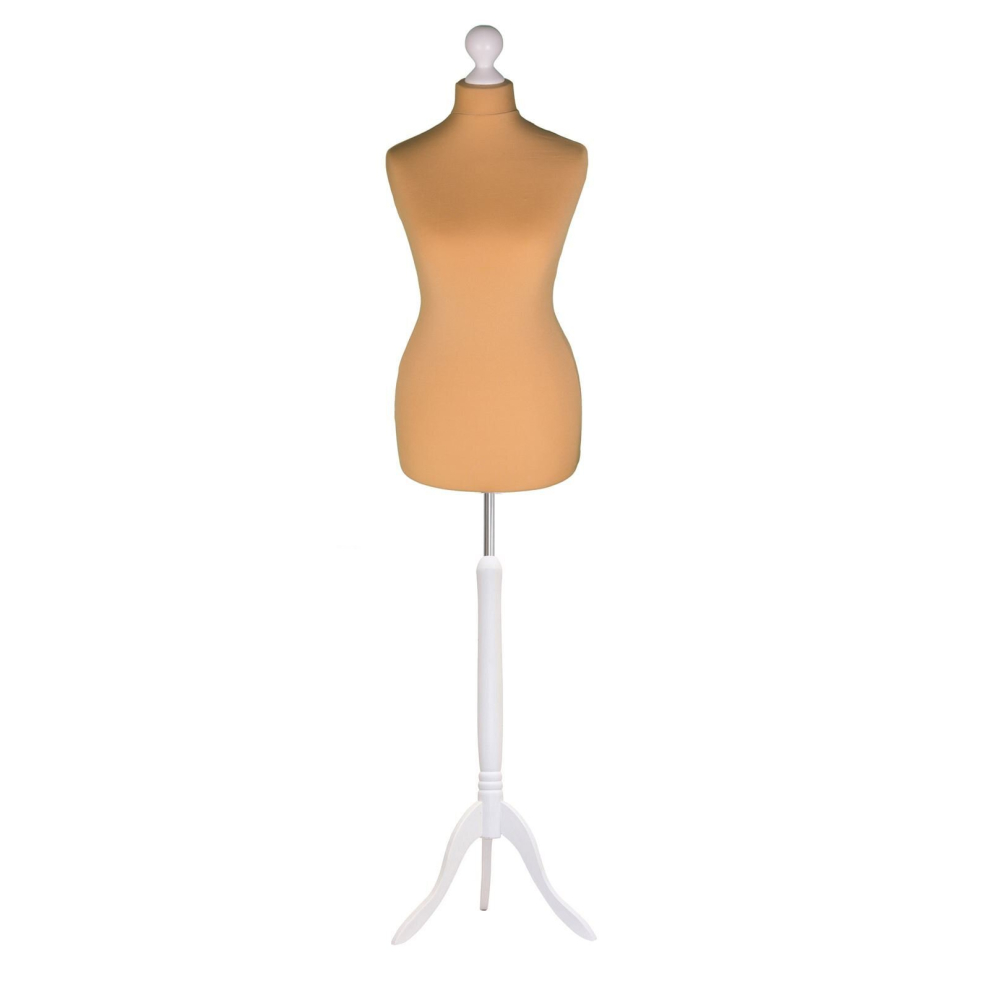 (Female Size 14/16) Female Tailors Dummy Gold Dressmakers Fashion Students Mannequin Display Bust with A White Tripod Stand