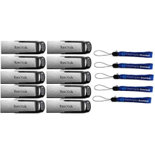 SanDisk 128gB Ultra Flair USB 30 Flash Drive (10 Pack) High Speed Memory Pen Drive (SDcZ73-128g-g46) Bundle with 5 Everything But Stromboli Lanyards