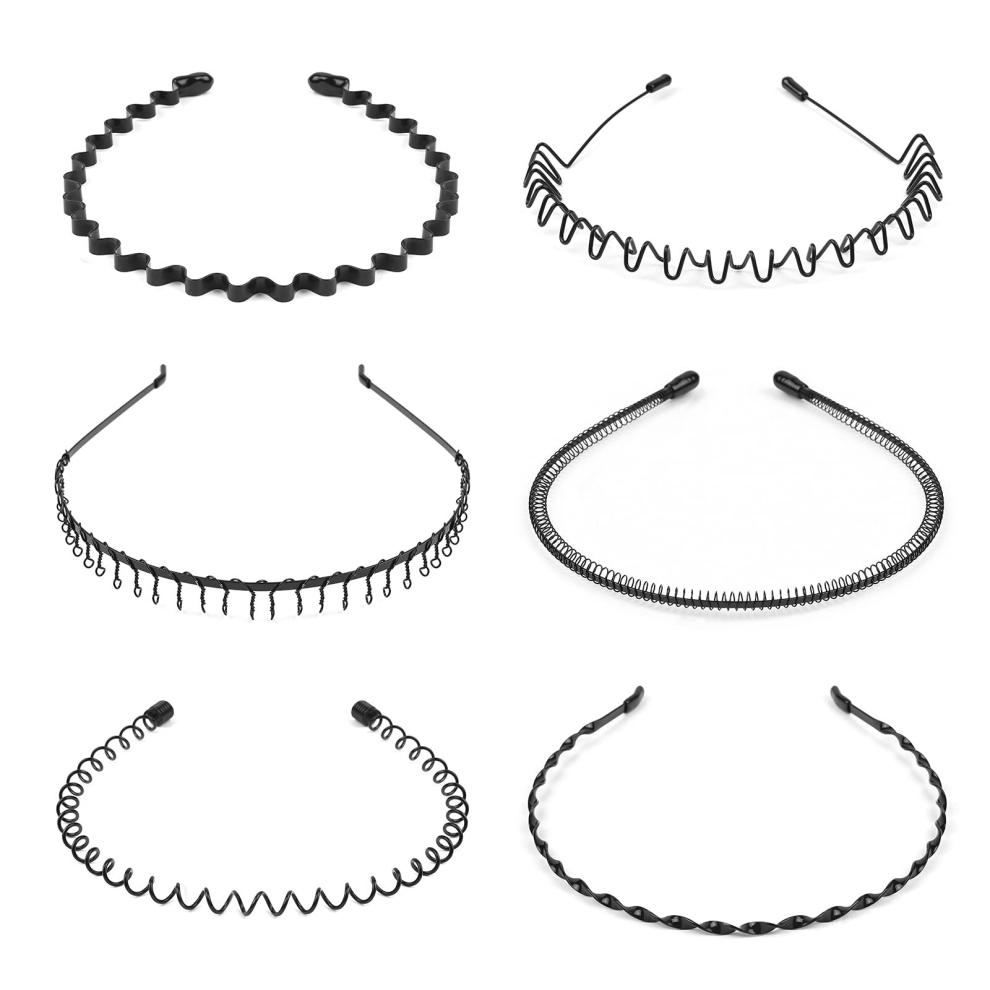 Uraqt Fasce Per Capelli In Metallo Cura Della Bellezza, 6 Pezzi Unisex Cerchietto, Capelli Metallo Fascia Nera Fascia Per Capelli Wave Da Uomo E Donna Antiscivolo Copricapo Alla Moda Sportivo-image