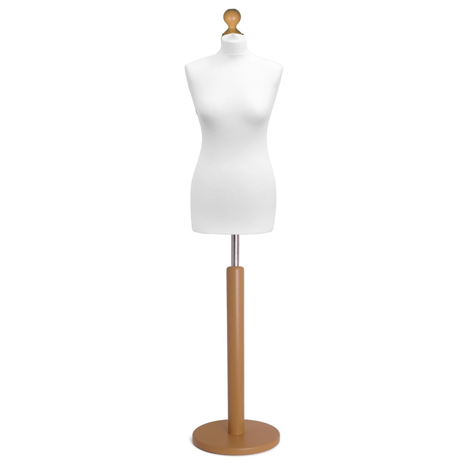 Female Dress Form Mannequin - Size 6/8, Cream Cover With Wooden Stand
