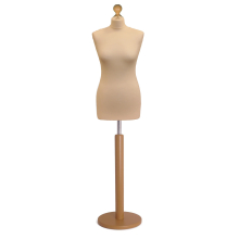 (Female Size 6/8) Female Tailors Dummy Cream Dressmakers Fashion Students Mannequin Display Bust with A Gold Wood Round Base
