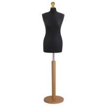 (Female Size 12/14) Female Tailors Dummy Black Dressmakers Fashion Students Mannequin Display Bust with A Gold Wood Round Base