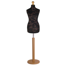 (Female Size 10/12) Female Tailors Dummy Brown Flowers On Black Dressmakers Fashion Students Mannequin Display Bust with A Gold Wood Round Base