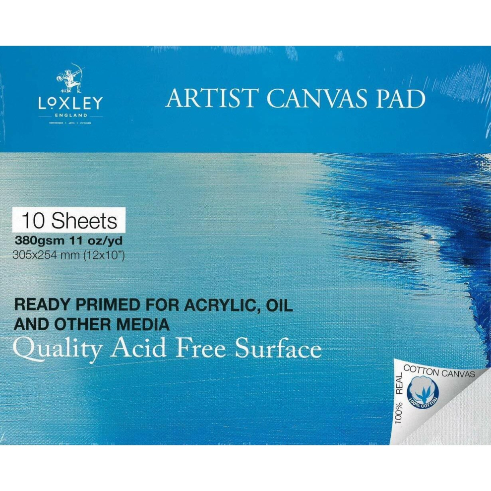 Loxley 12\" X 10\" 380Gsm Cotton Primed Blank Canvas Pad Oil Acrylic Acid Free