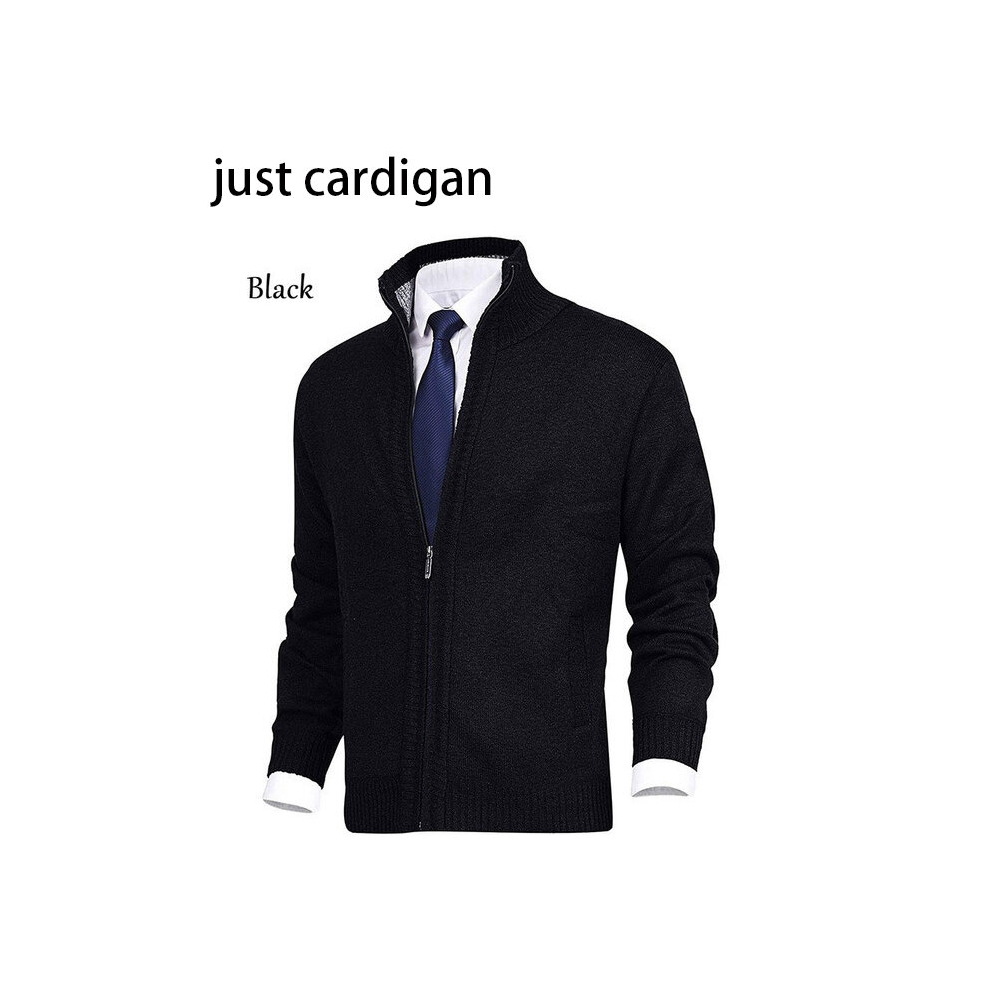 (Black, M) Cardigan Knitted Men Sweater Jacket Stand Collar Loose Fit Autumn Clothes Winter