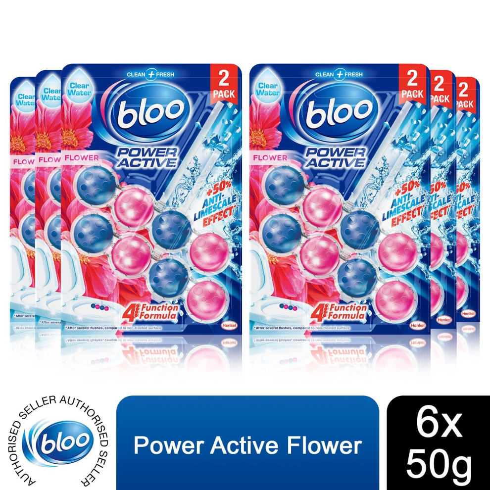 6x Bloo Toilet Rim Blocks Power Active Flower