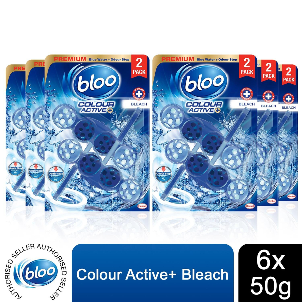 6x Bloo Toilet Rim Blocks Colour Active+ Bleach