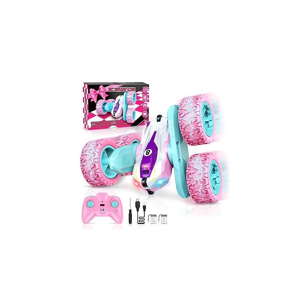 Pink Rc Car Toys for 4 5 6 7 8 9 Year Old Girls Gifts, 360 Flip Remote Contol Cars for Girls Toys Age 4 5 6 7 8 9, Gifts for 4 5 6 7 8 Year Old