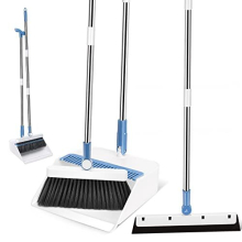 Broom and Dustpan Set, Long Handled Dustpan and Brush Sets, Soft Sweeping brush with Upright Dust Pan Combo for Outdoor Indoor Kitchen Home Lobby