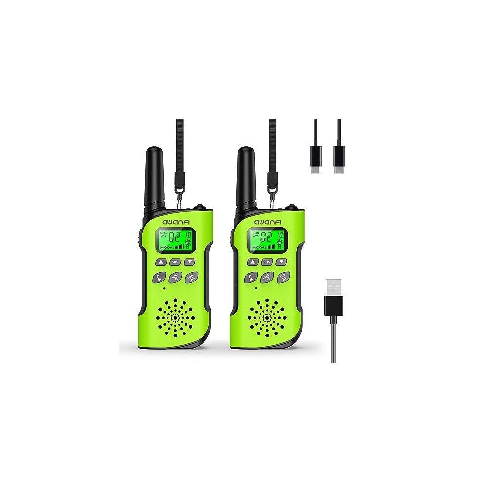 Walkie Talkie for Kids Adults Rechargeable 2 Pack, AWANFI 8 Channel Long Range Kids Walkie Talkies with Flashlight, USB C Walkie Talkie for Camping,