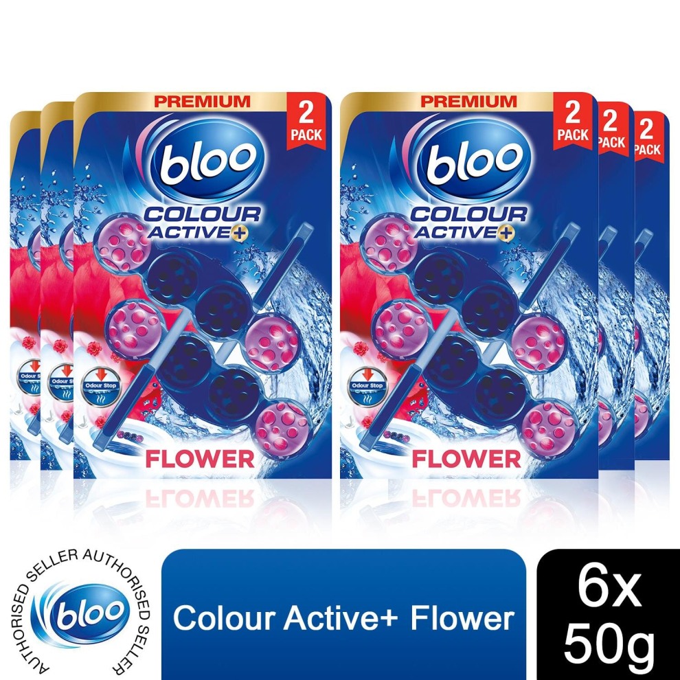 6x Bloo Toilet Rim Blocks Colour Active+ Flower