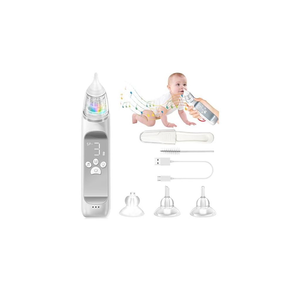 Nasal Aspirator Baby, Baby Nose Suckers, Electric Baby Nose Cleaner with 3 Suction Levels and 3 Silicone Tips Anti-Backflow, Baby Nose Unblocker with