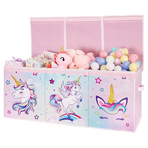 Unicorn toy box large toy storage organizer with flip top lid