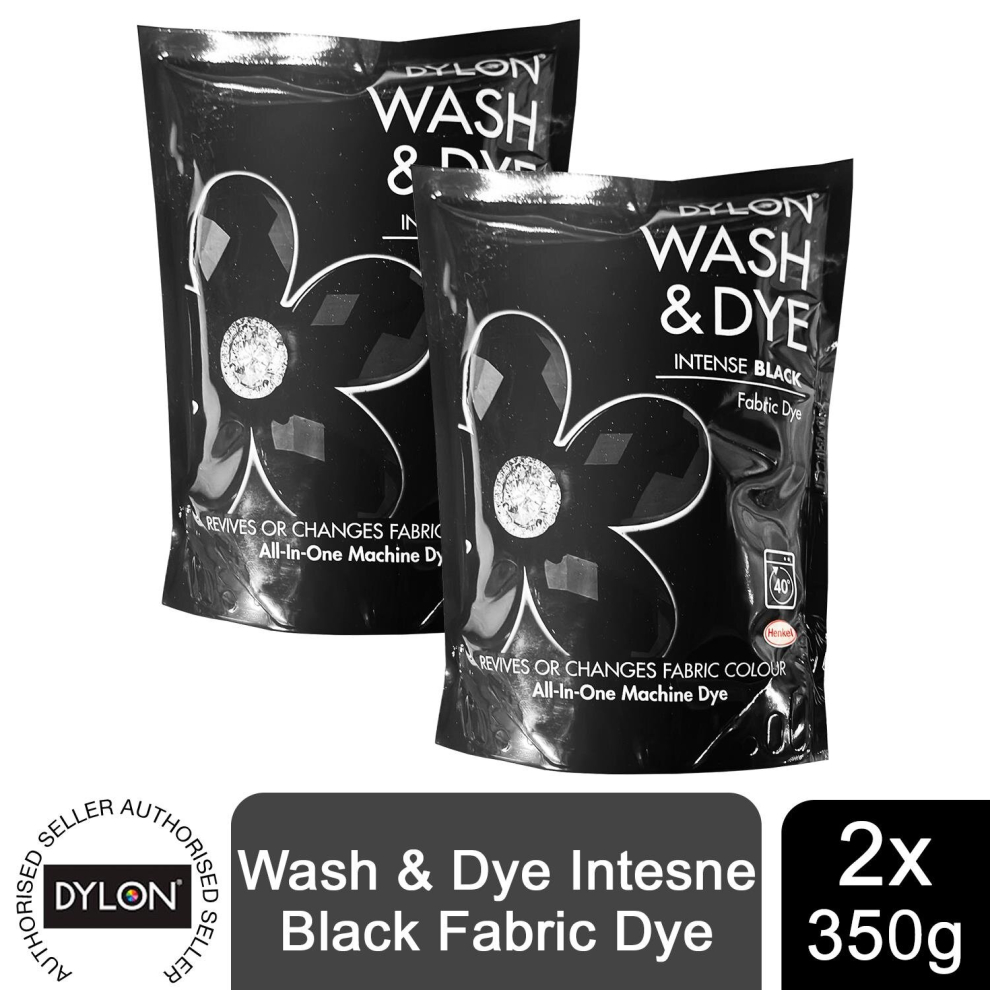 DYLON Wash & Dye Fabric Dye, Intense Black, 2 Packs of 350g