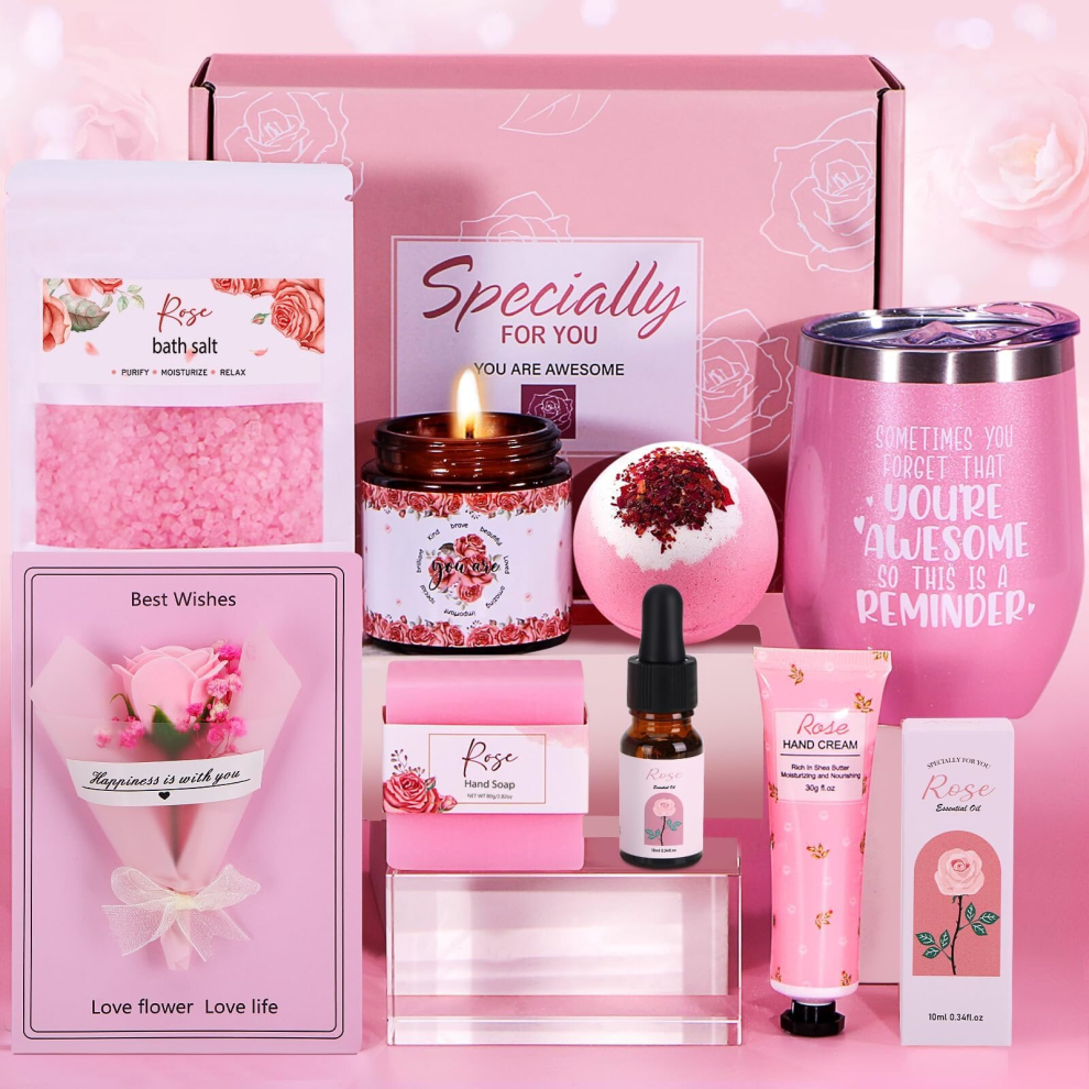 Birthday Gifts for Women, Rose Pamper Hampers for Her, Presents for Mum Wife Sister Friends,Relaxation SPA Gifts Ladies Care Package for Her,