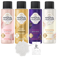 Imperial Leather Bath Soak Set - 4 x 500ml (Gold Goddess, Cotton and Vanilla, Mallow and Rose Milk, Lavender and Iris) with Body Puff from Papa Lima