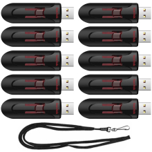 SanDisk 64gB (10 Pack) cruzer glide USB 30 Flash Drive SDcZ600-064g Bundle with (1) goRAM Black Lanyard (64gB, 10 Pack)