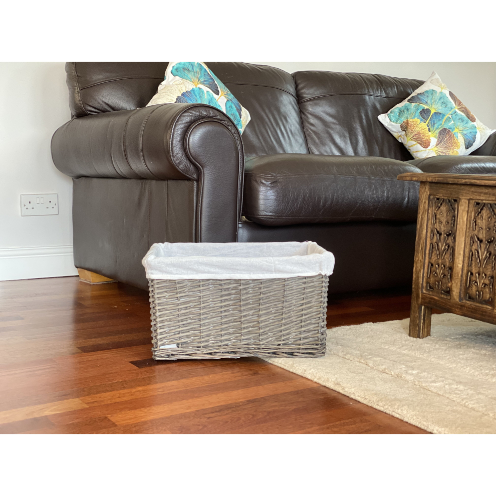 (Grey, Medium) Huge Deep Wicker Storage Basket Hamper With Lining