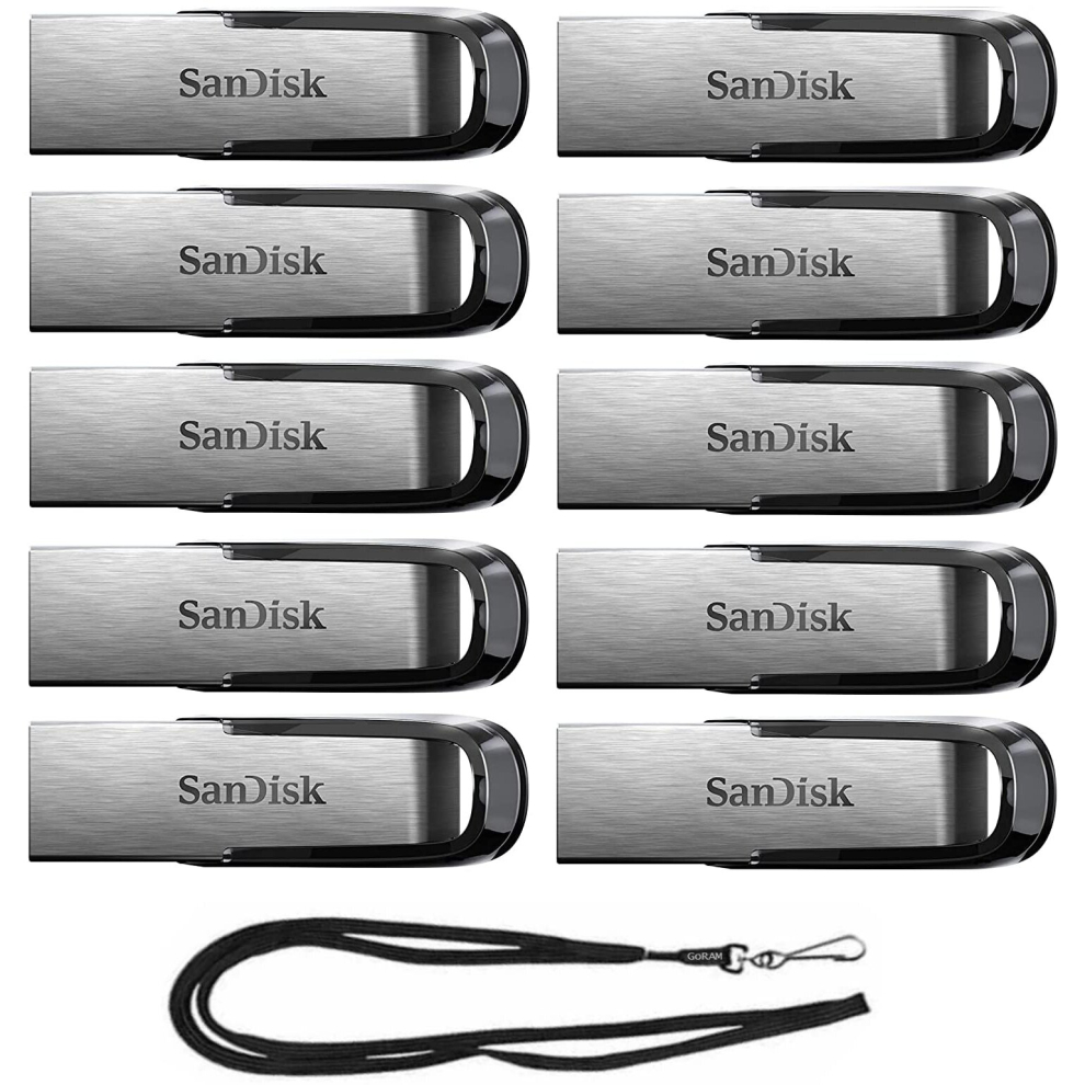 Sandisk 16Gb Ultra Flair Usb 30 Metallic Flash Drive Sdcz73-016G Bundle With (1) Goram Black Lanyard (16Gb, 10 Pack)