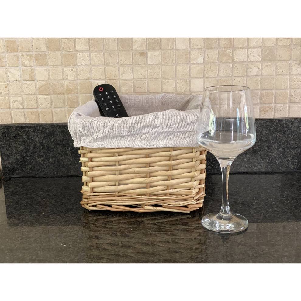 Small Wicker Willow Storage Basket With Cloth Lining 22 x 22 x 14.5 cm