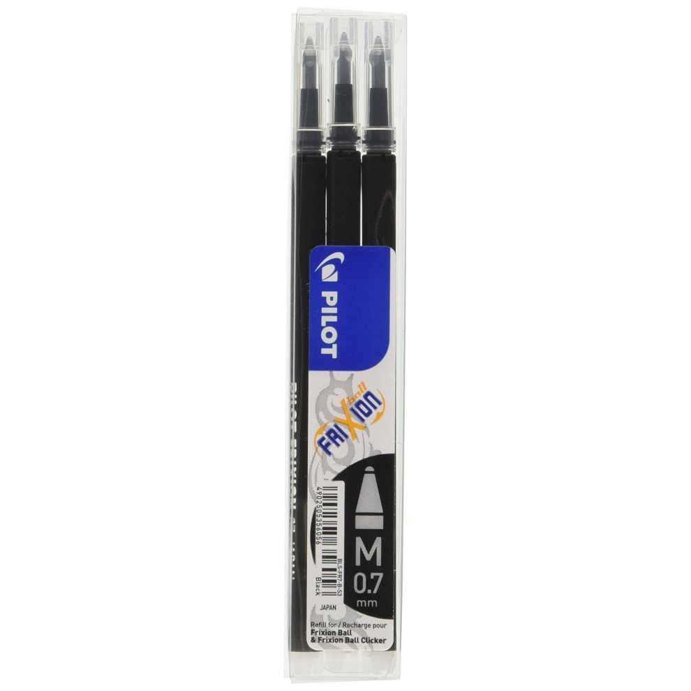 Pilot Refills for Frixion Rollerball 07 mm Tip - Black, Pack of 3