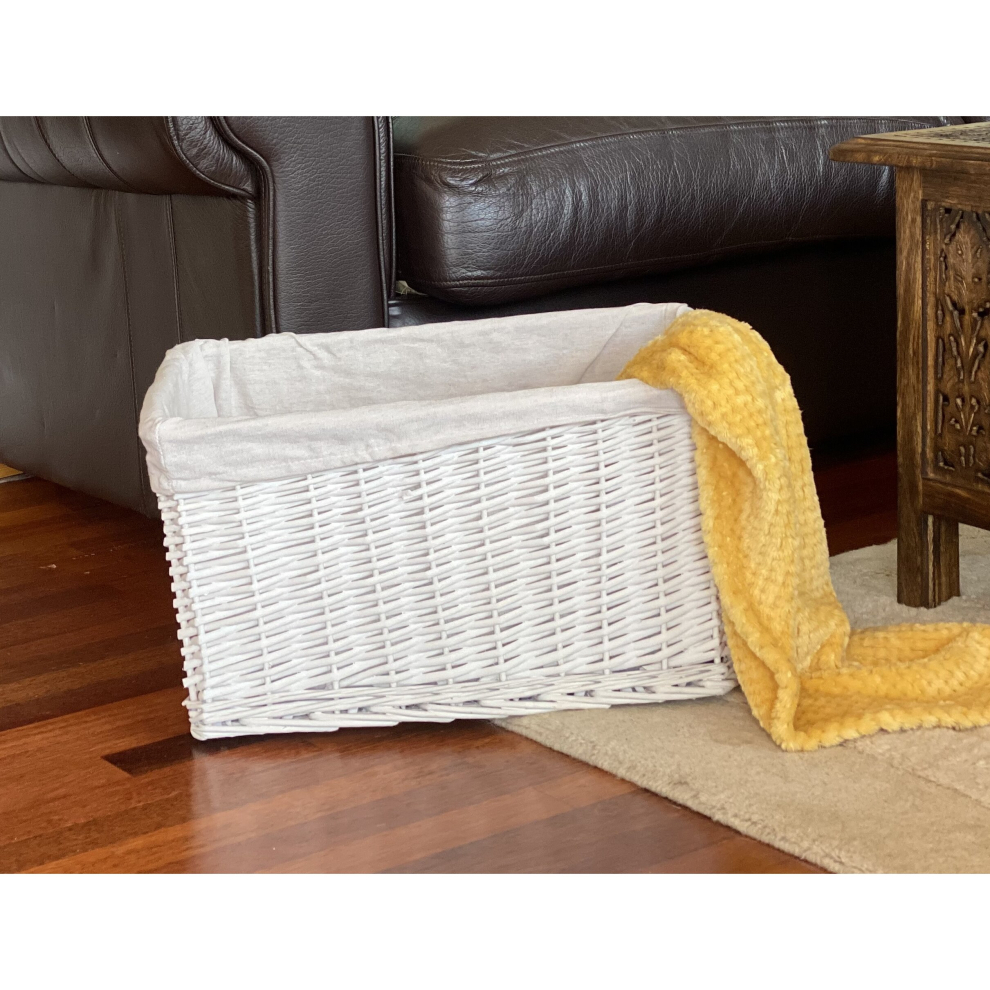 (White, XLarge) Huge Deep Wicker Storage Basket Hamper With Lining