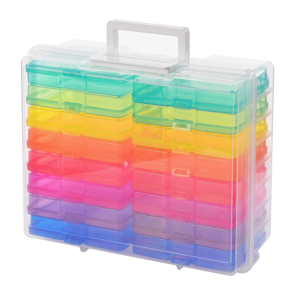 Zuvo Plastic Photo Box Storage 16 Cases with Removable Dividers for Organizing Photographs, Stamps, Stationery, Jewellery, Seed, Toys, Arts and Craft
